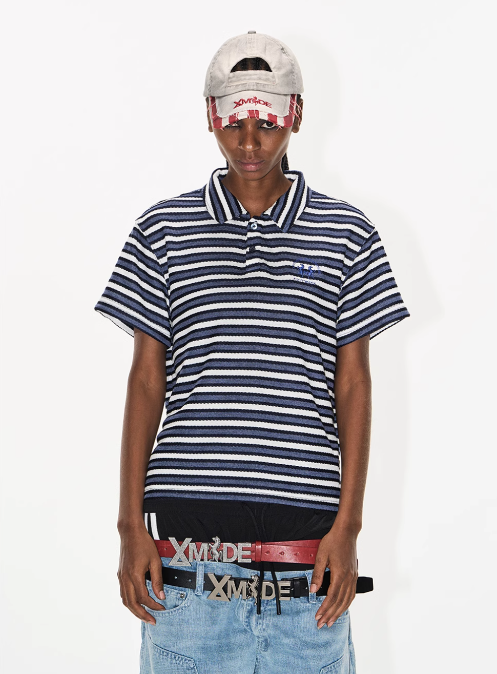 BLIND NO PLAN Striped Embroidered Polo