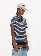 BLIND NO PLAN Striped Embroidered Polo