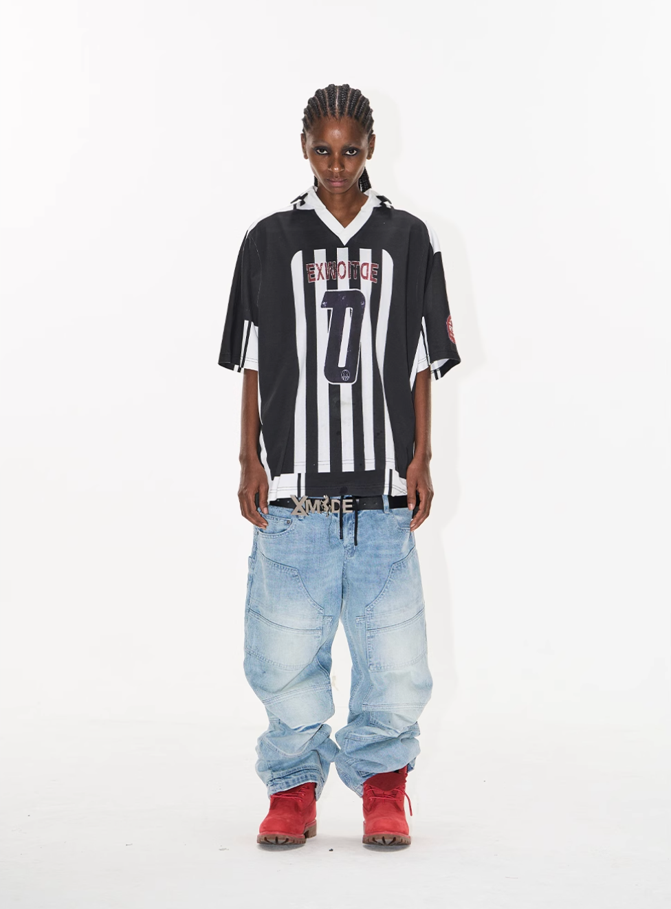 BLIND NO PLAN Striped Sports Uniform Digital Print Polo