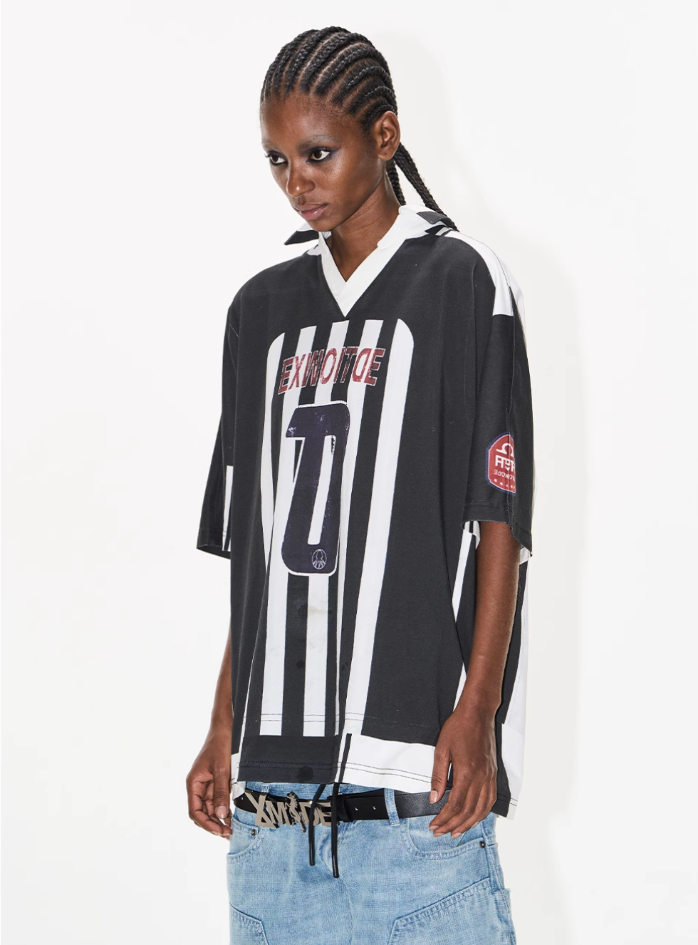 BLIND NO PLAN Striped Sports Uniform Digital Print Polo