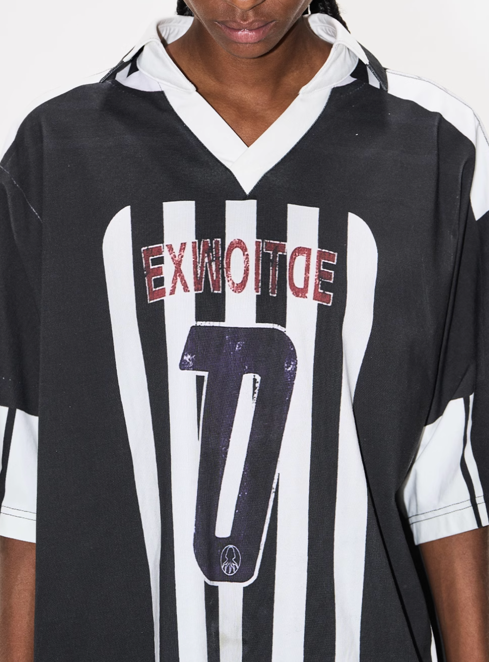 BLIND NO PLAN Striped Sports Uniform Digital Print Polo