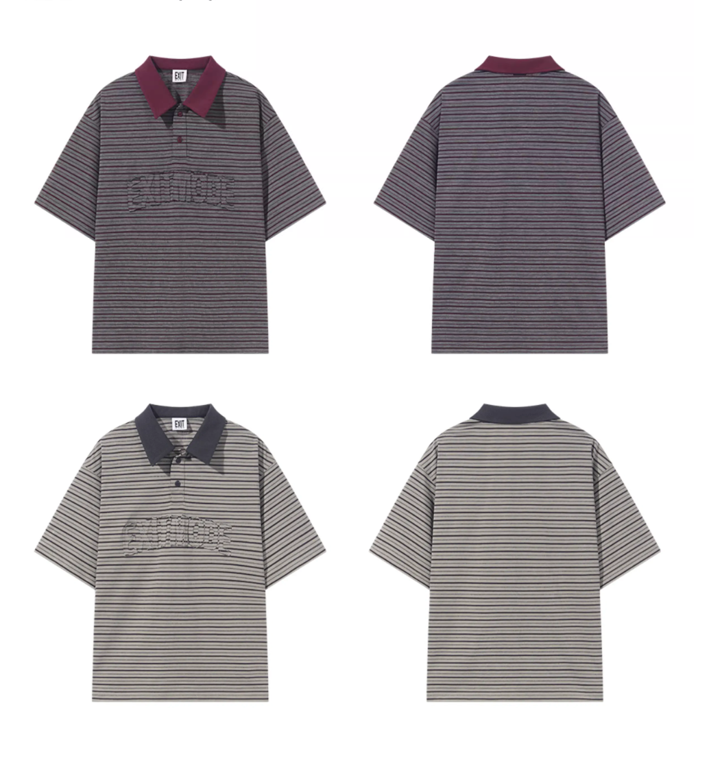 BLIND NO PLAN Striped Raw-Edge Patch Polo