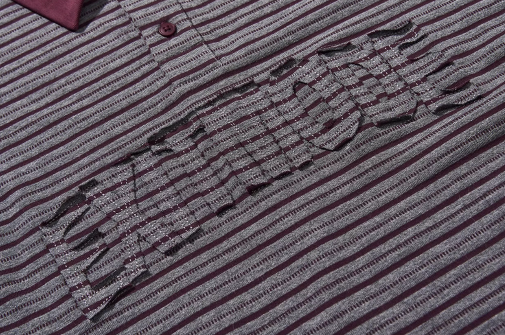 BLIND NO PLAN Striped Raw-Edge Patch Polo