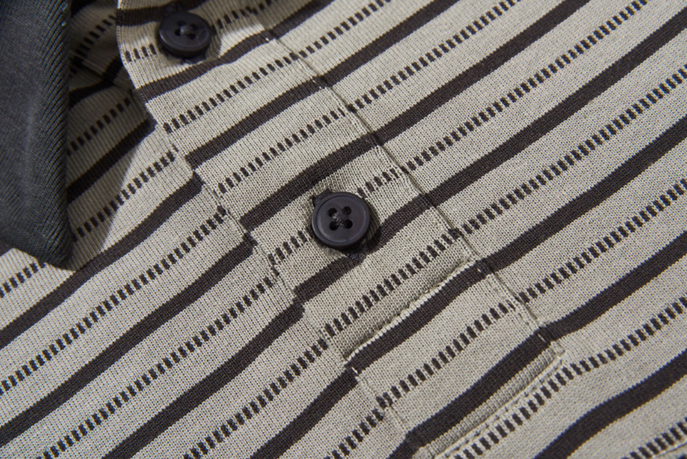 BLIND NO PLAN Striped Raw-Edge Patch Polo