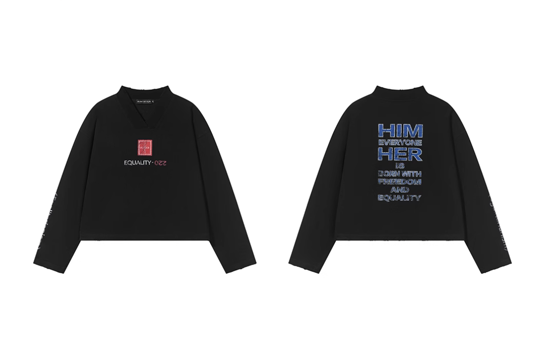 BLIND NO PLAN V-Neck Washed Print Long Sleeve Tee