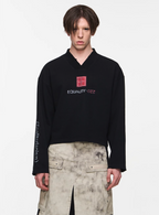 BLIND NO PLAN V-Neck Washed Print Long Sleeve Tee