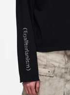 BLIND NO PLAN V-Neck Washed Print Long Sleeve Tee