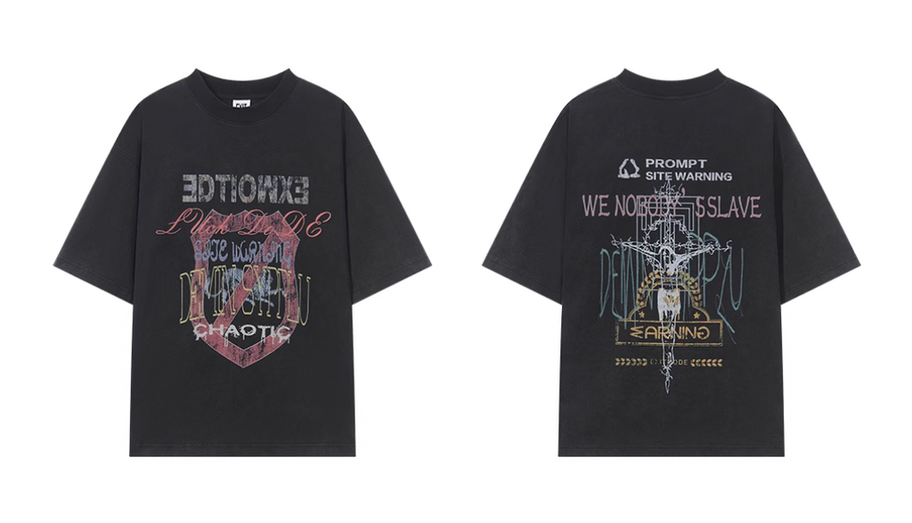 BLIND NO PLAN Washed and Aged Overlapping Print Tee