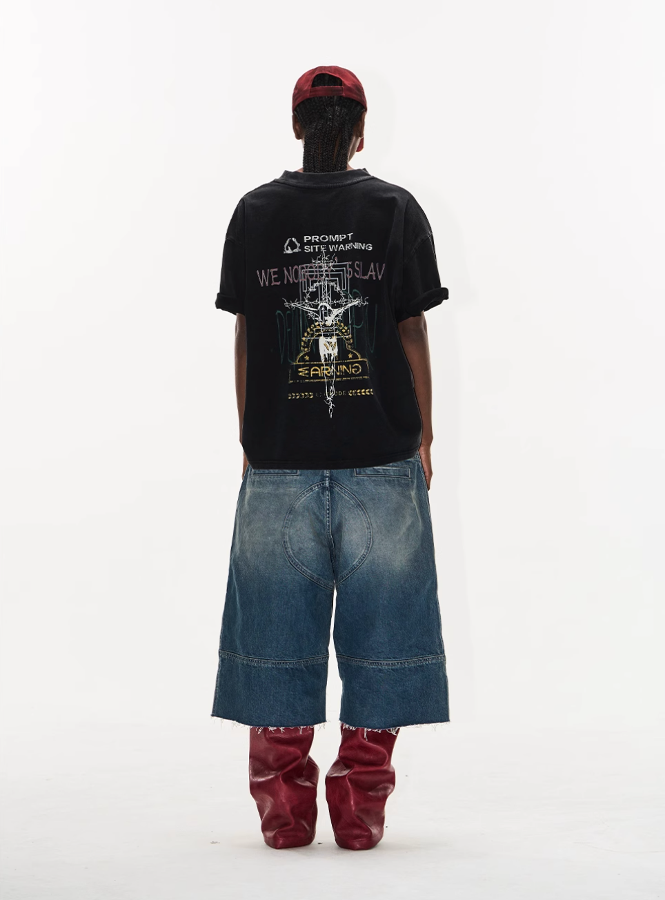 BLIND NO PLAN Washed and Aged Overlapping Print Tee
