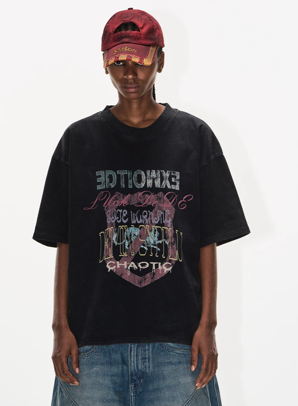 BLIND NO PLAN Washed and Aged Overlapping Print Tee