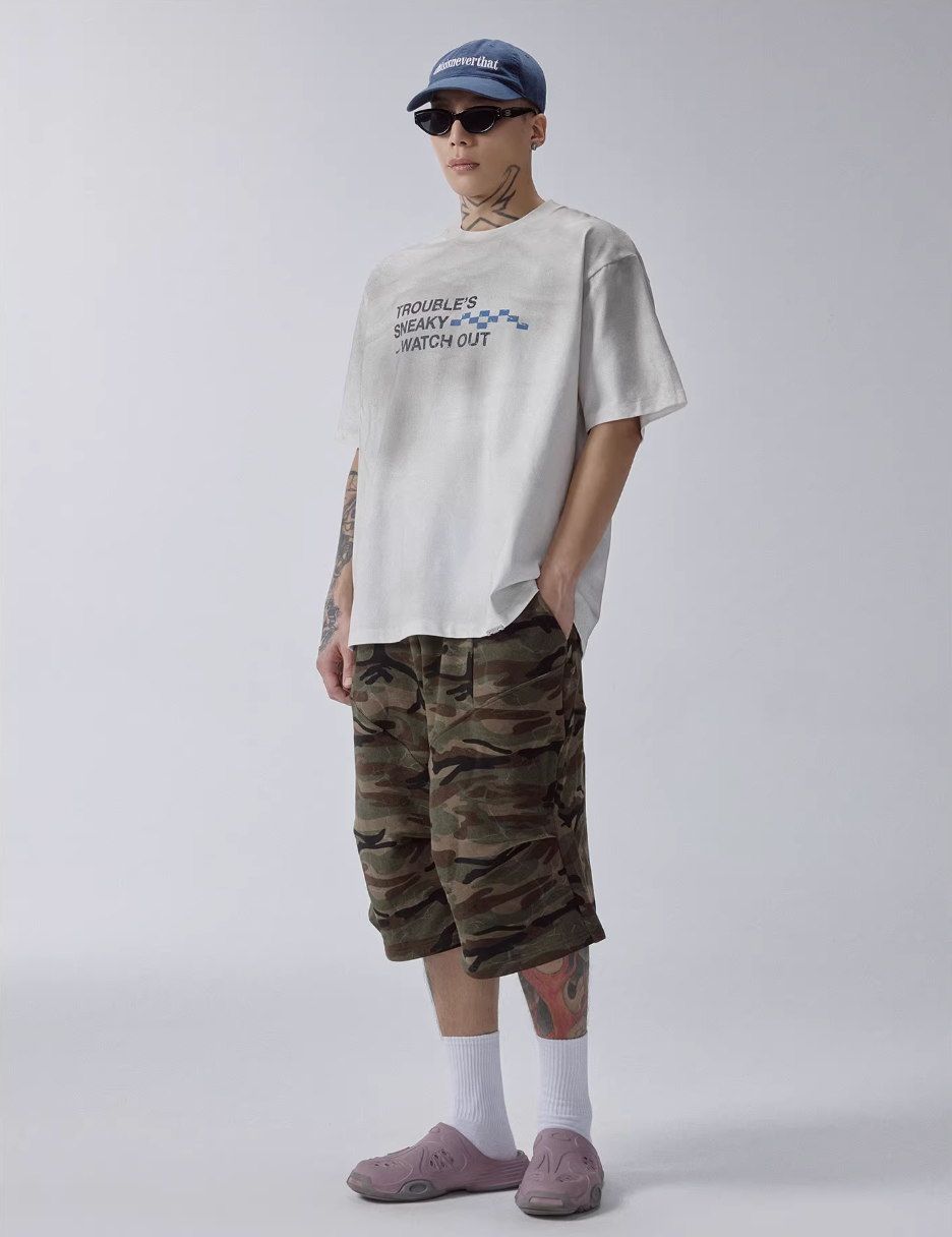 F2CE Aged Mud Dye Printed Slogan Tee