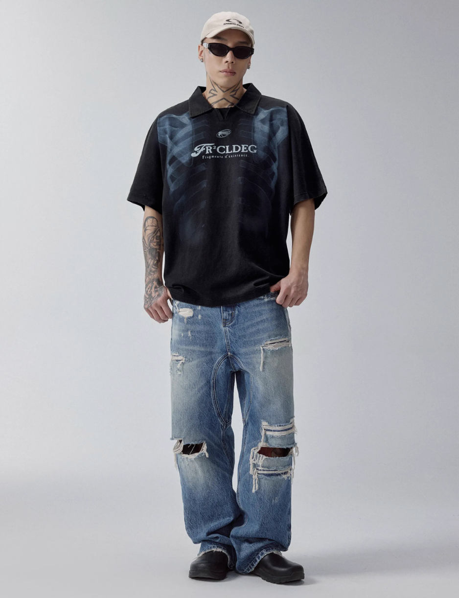 F2CE Washed X-ray Skeleton Print Polo