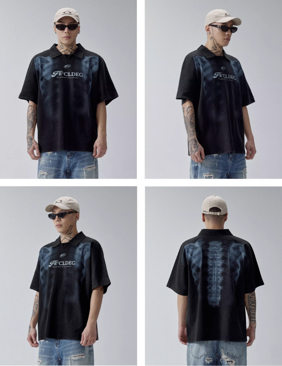 F2CE Washed X-ray Skeleton Print Polo