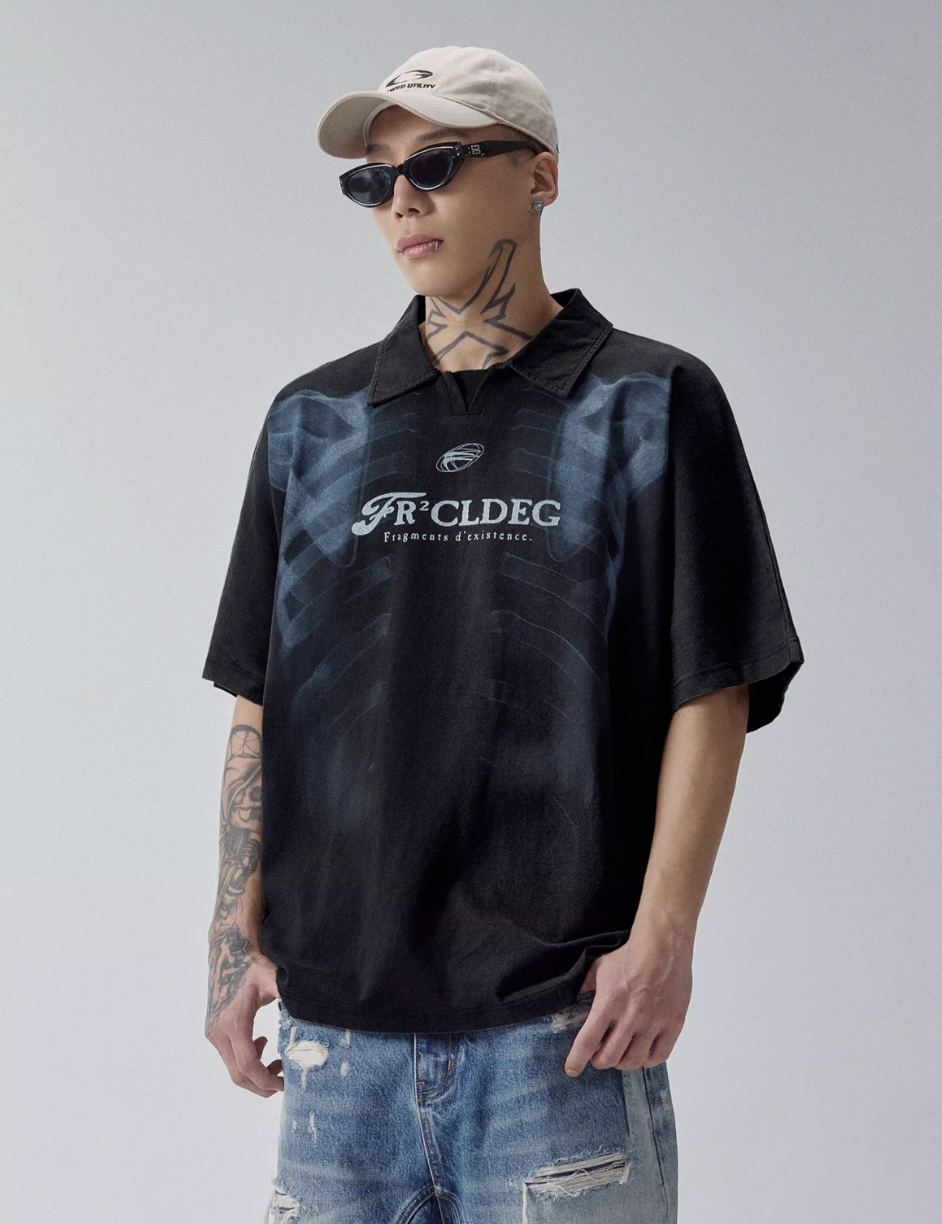 F2CE Washed X-ray Skeleton Print Polo