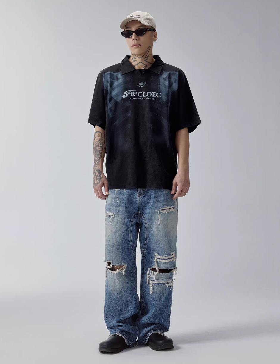 F2CE Washed X-ray Skeleton Print Polo