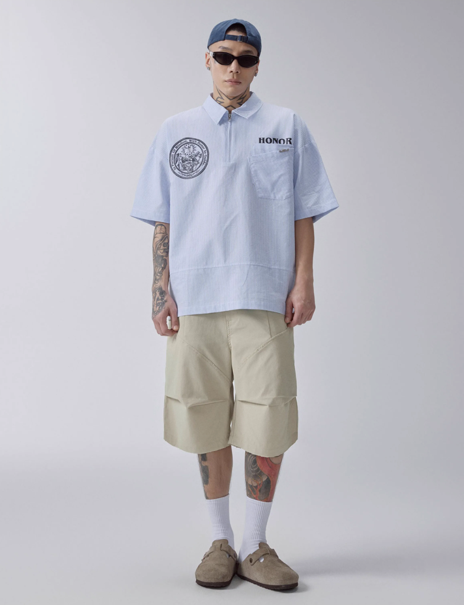 F2CE Printed Striped Short-Sleeve Pullover Shirt