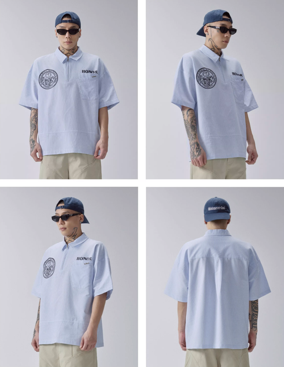 F2CE Printed Striped Short-Sleeve Pullover Shirt