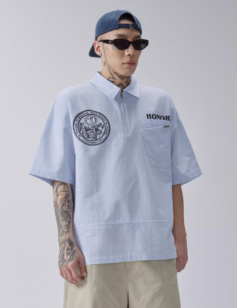 F2CE Printed Striped Short-Sleeve Pullover Shirt