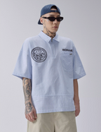 F2CE Printed Striped Short-Sleeve Pullover Shirt