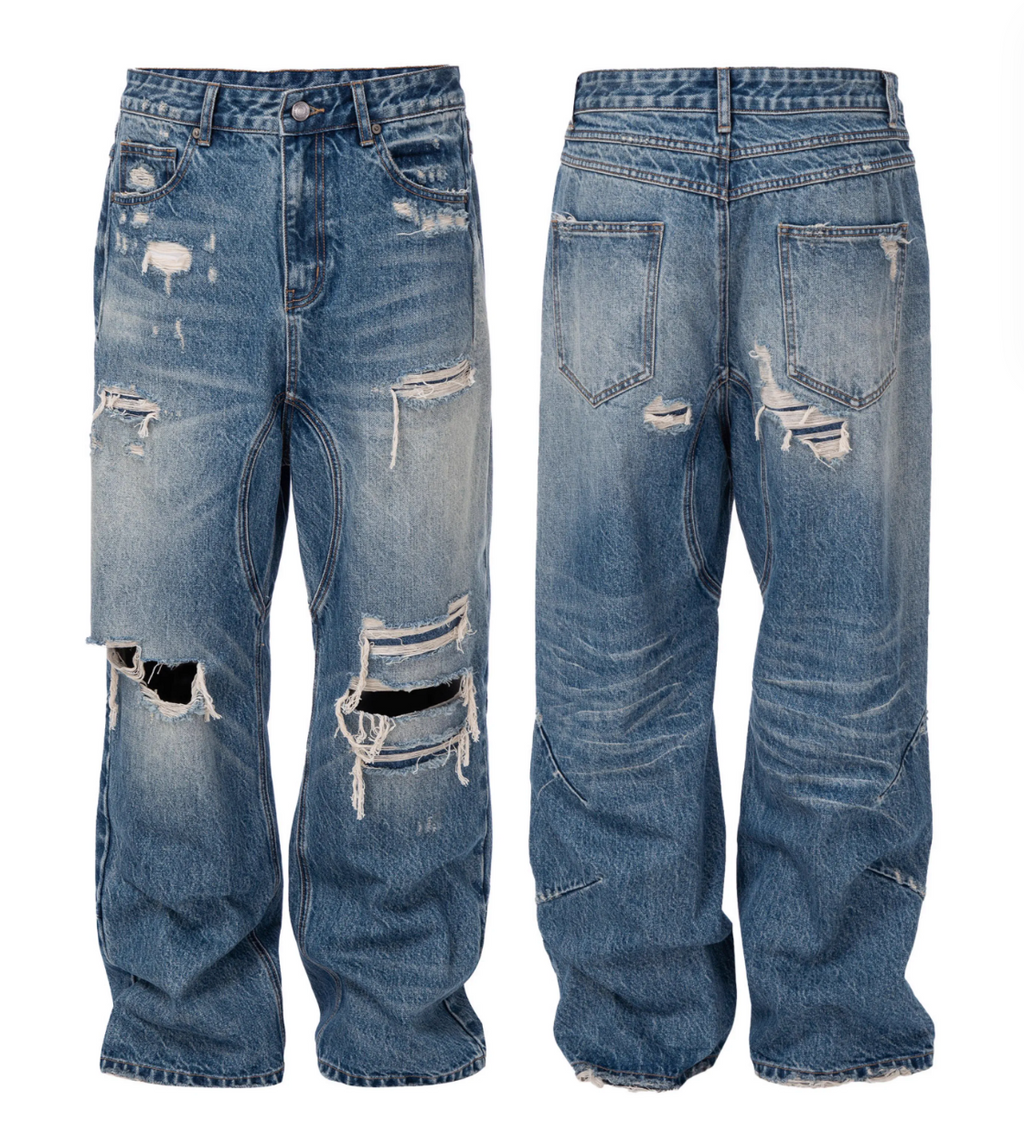 F2CE Washed Distressed Hole Jeans