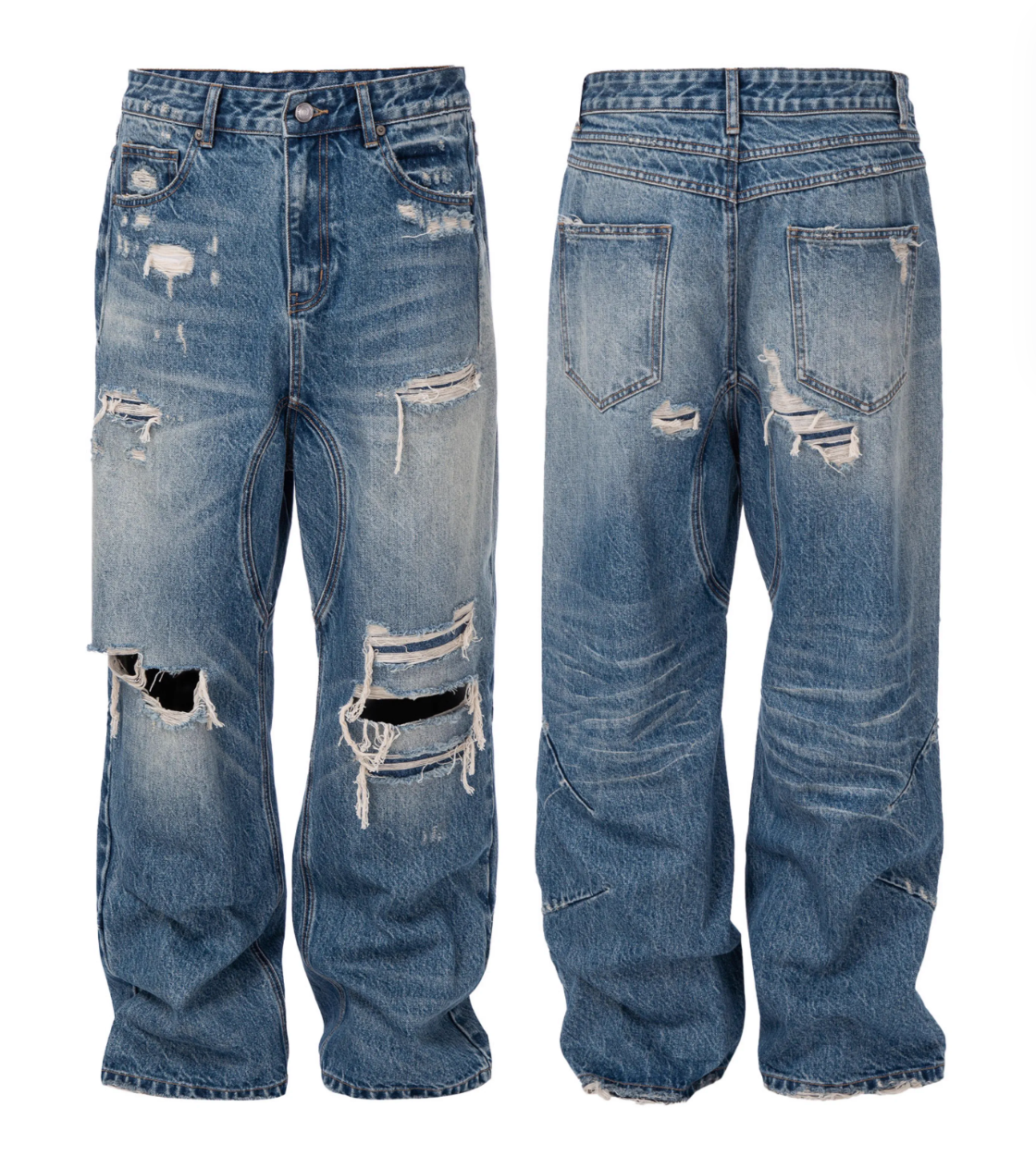 F2CE Washed Distressed Hole Jeans