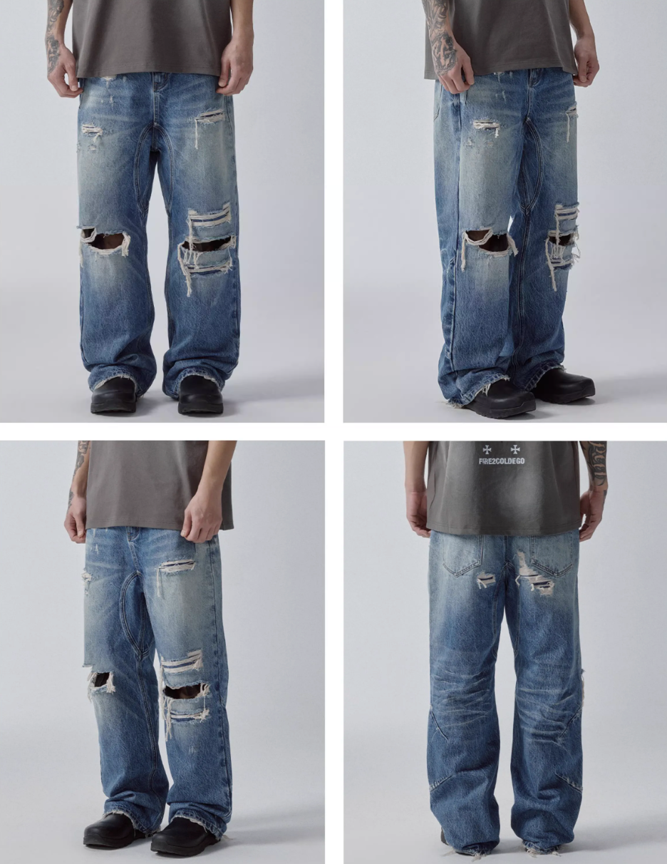F2CE Washed Distressed Hole Jeans