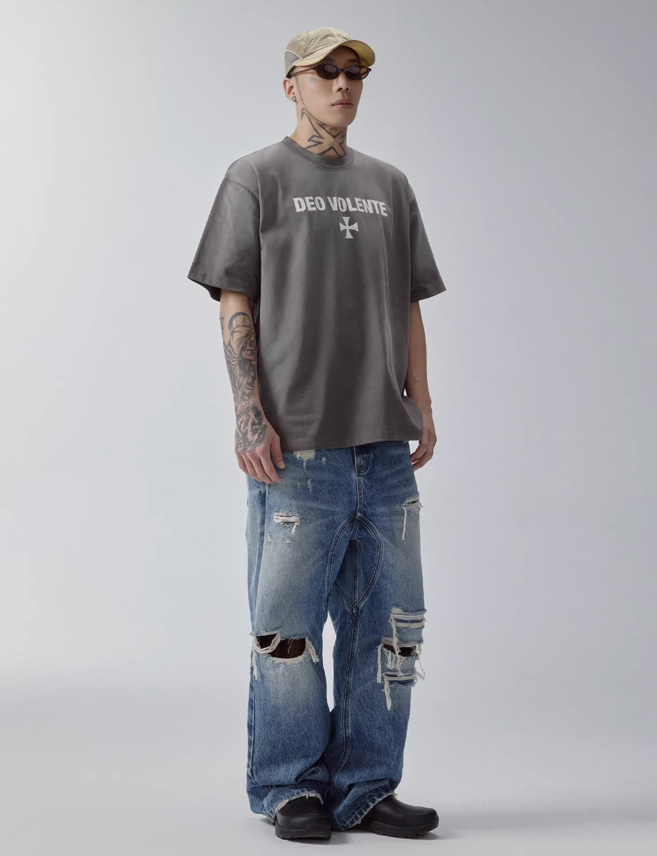 F2CE Washed Distressed Hole Jeans