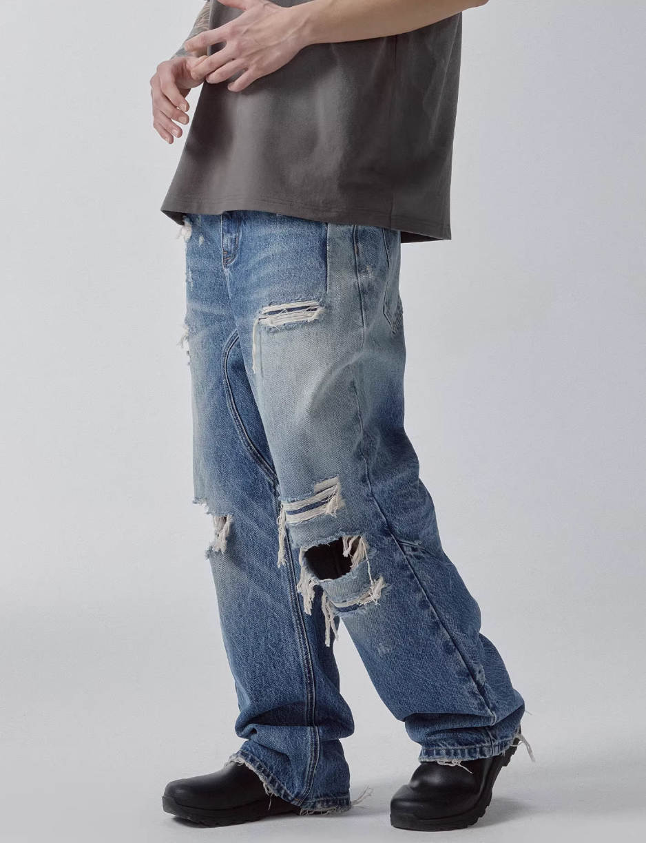 F2CE Washed Distressed Hole Jeans