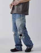 F2CE Washed Distressed Hole Jeans