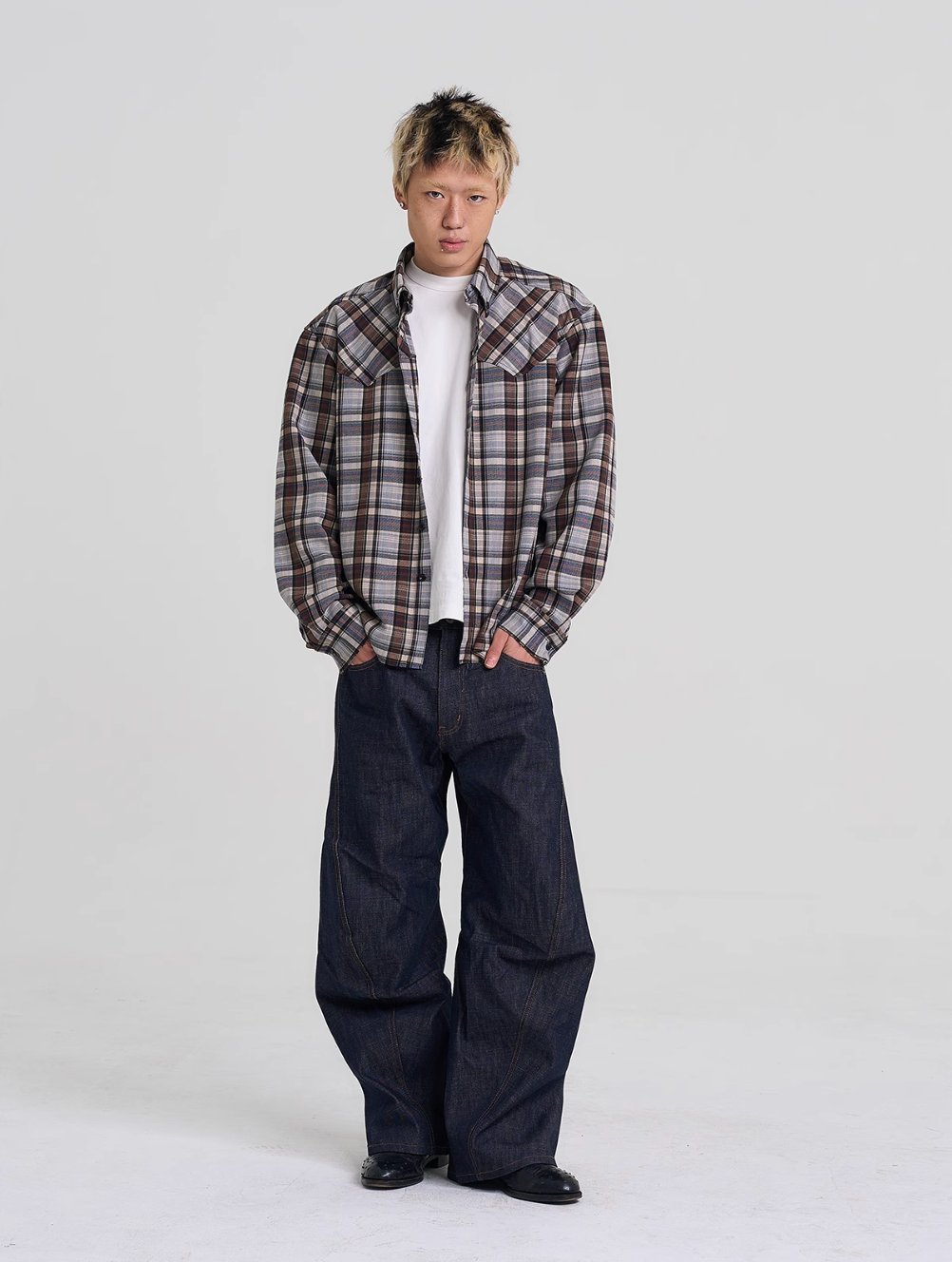 EVILKNIGHT(EK) Plaid Long Sleeve Western Shirt