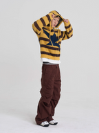 EVILKNIGHT(EK) Striped Star Knit Zip-Up Hoodie