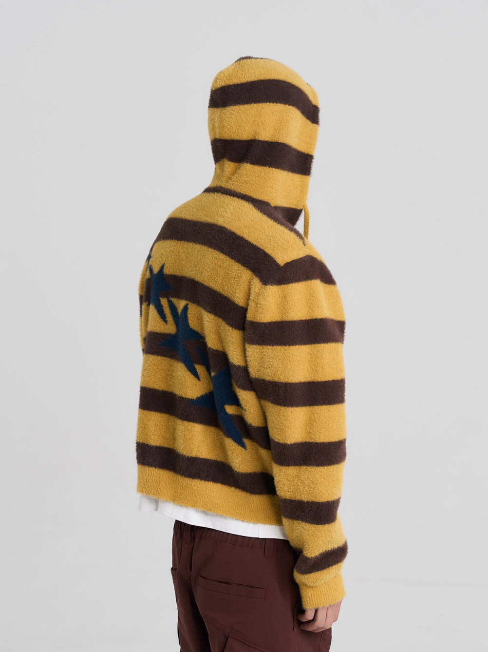EVILKNIGHT(EK) Striped Star Knit Zip-Up Hoodie