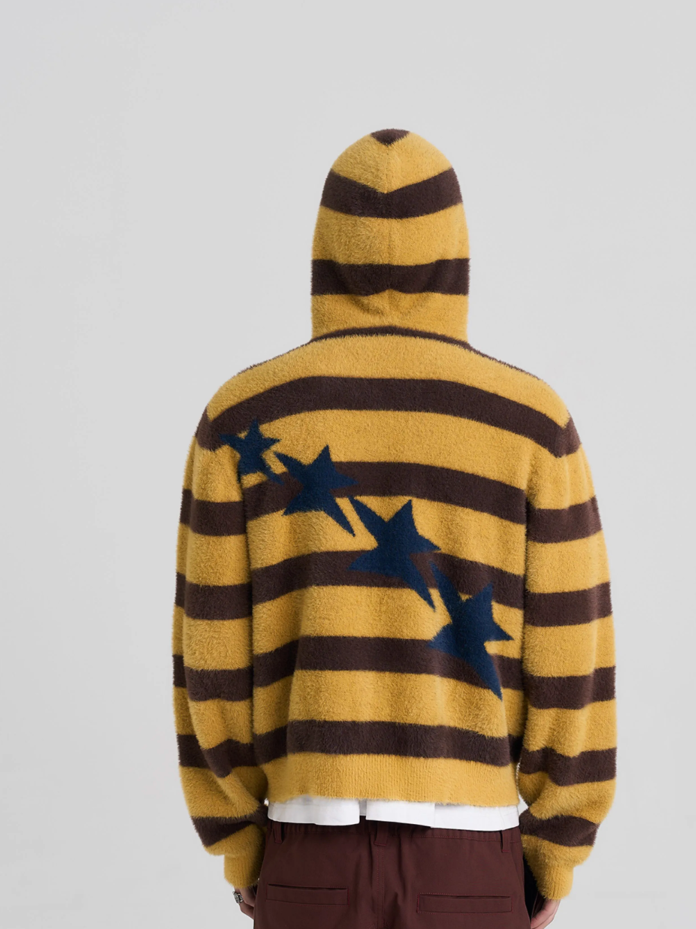 EVILKNIGHT(EK) Striped Star Knit Zip-Up Hoodie