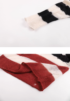 EVILKNIGHT(EK) Striped Colorblocking Distressed V-Neck Knit Sweater