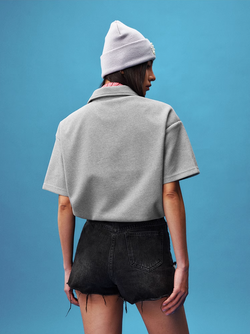 YADcrew Double Collar Layered Twisted Plaid Polo