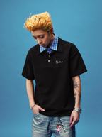 YADcrew Double Collar Layered Twisted Plaid Polo