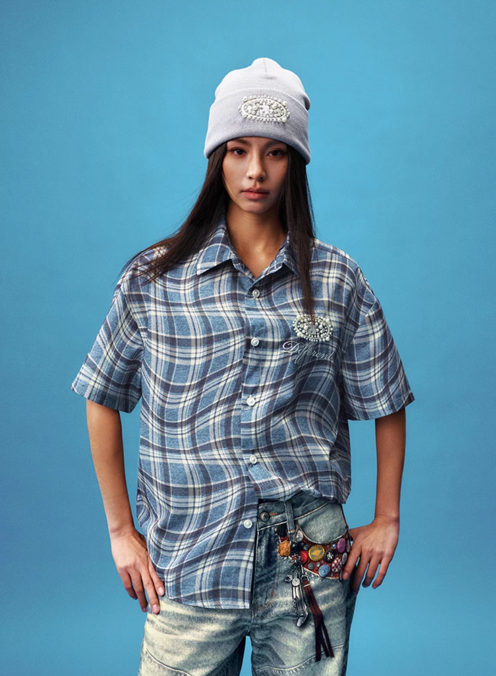 YADcrew Twisted Plaid Short Sleeve Shirt