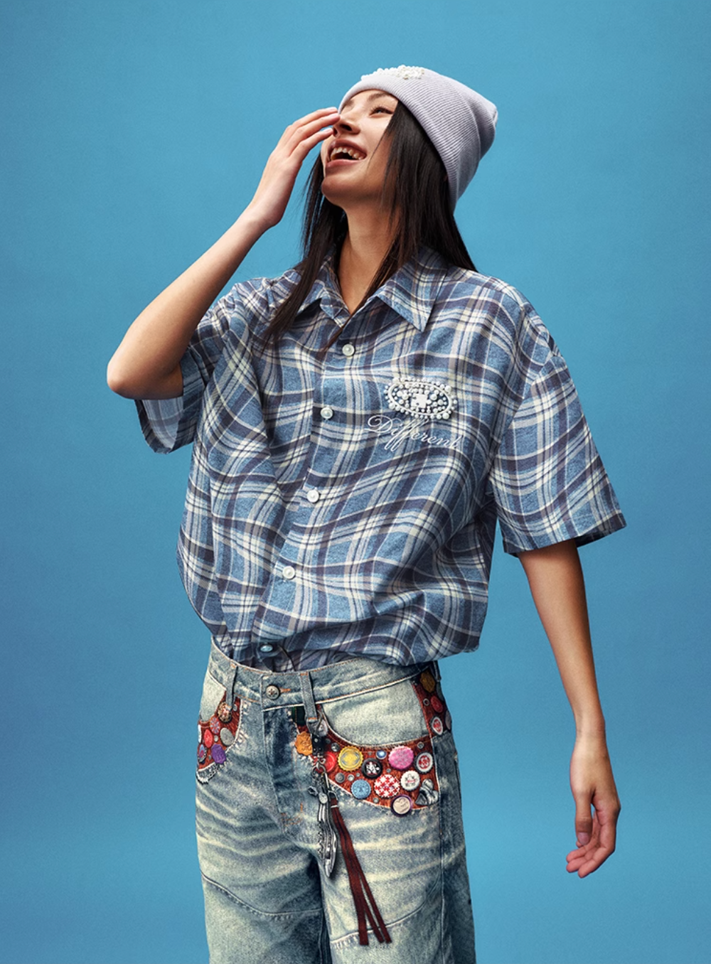 YADcrew Twisted Plaid Short Sleeve Shirt