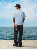 YADcrew Wavy Stripe Tie-Print Short Sleeve Shirt