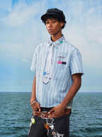 YADcrew Wavy Stripe Tie-Print Short Sleeve Shirt