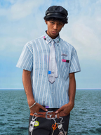 YADcrew Wavy Stripe Tie-Print Short Sleeve Shirt