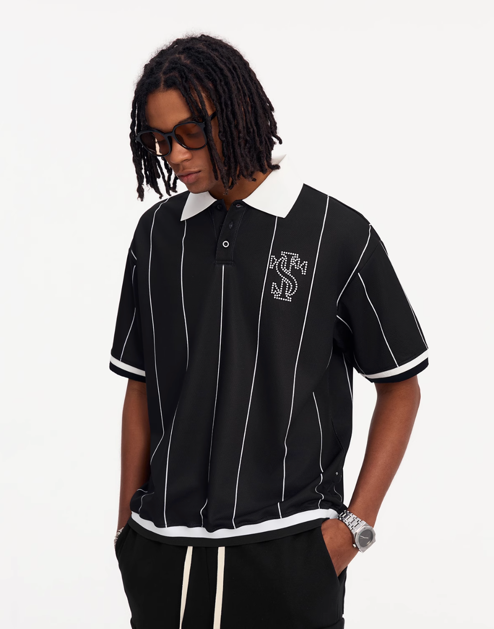 Small Town Kid Pearl Logo Striped Polo Jersey
