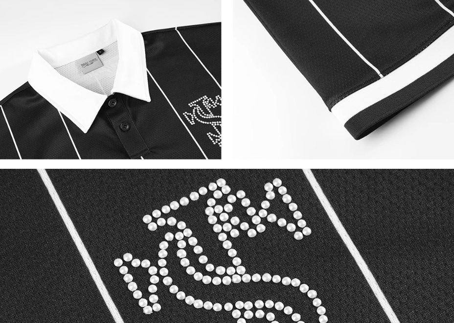 Small Town Kid Pearl Logo Striped Polo Jersey