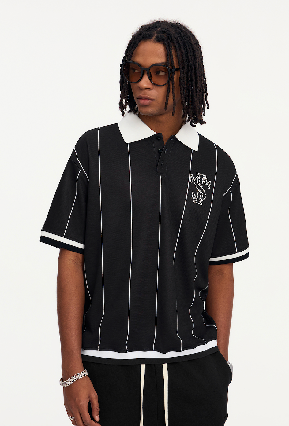 Small Town Kid Pearl Logo Striped Polo Jersey
