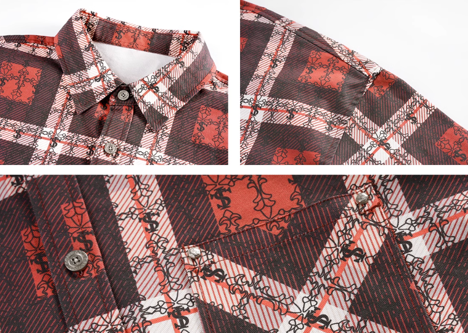 Small Town Kid Cross Logo Original Plaid Full-Print Long Sleeve Shirt