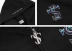 Small Town Kid Turquoise Studded Badge Embroidered Zip-Up Hoodie