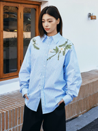 Harsh and Cruel Striped Floral Embroidered Long Sleeve Shirt