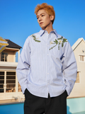 Harsh and Cruel Striped Floral Embroidered Long Sleeve Shirt