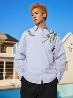 Harsh and Cruel Striped Floral Embroidered Long Sleeve Shirt