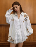 Harsh and Cruel Burnout Lace Embroidered Striped Long Sleeve Shirt